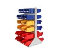 louvered panel floor stand with hanging bins