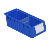 Plastic stackable shelf bin with dividers